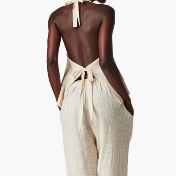 ✨Free People Take Me To Paris Cotton Low Back Tie Vest & Wide Pants Set MEDIUM - Picture 2 of 7